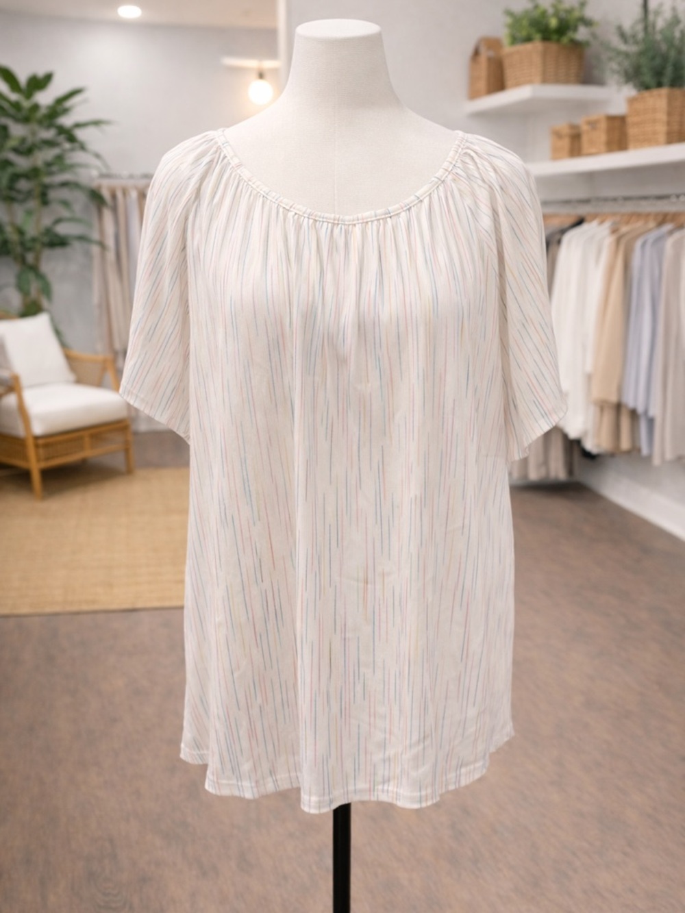 White Birch 2X Striped Stretch Top Pastel Multicolor Soft NWOT